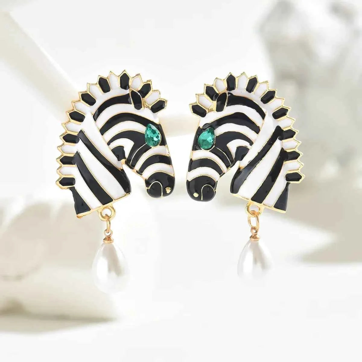 Shiny Crystal Zebra Dangle Earrings
