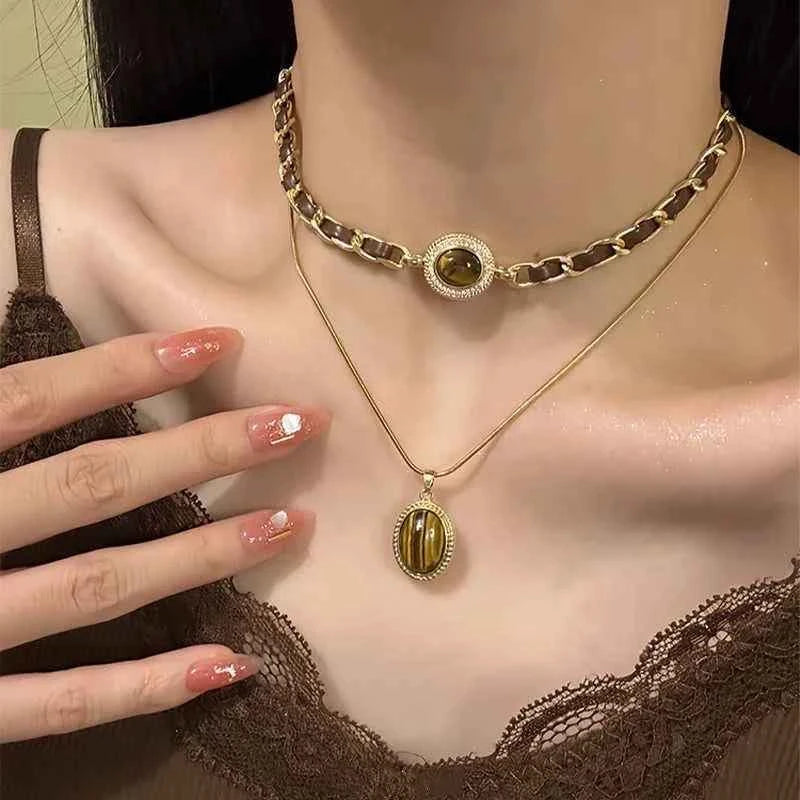 Tiger Eye Stone Pendant Necklace