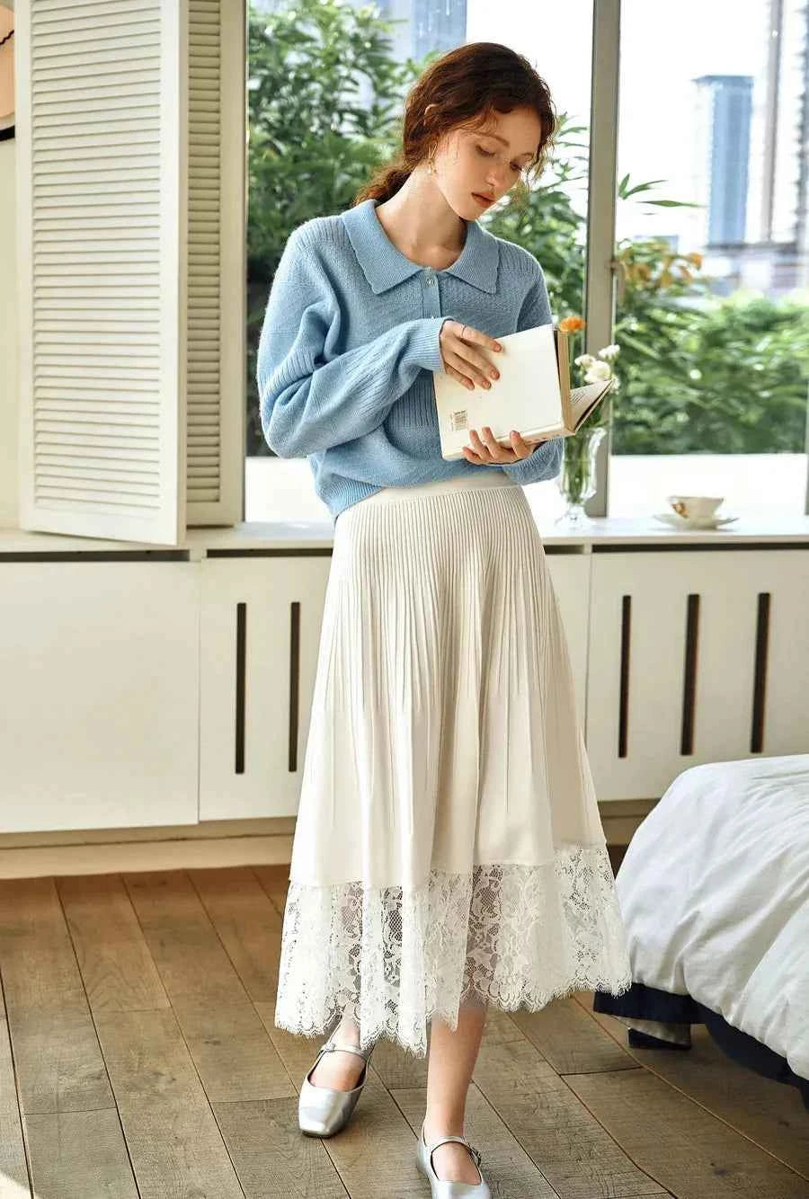 Breathable Blue Knitted Classic Polo Sweater