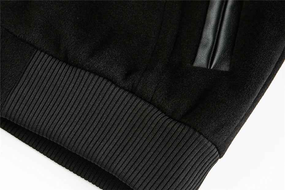 Streetwear Stylish Patchwork Black Leather Varsity Jacket