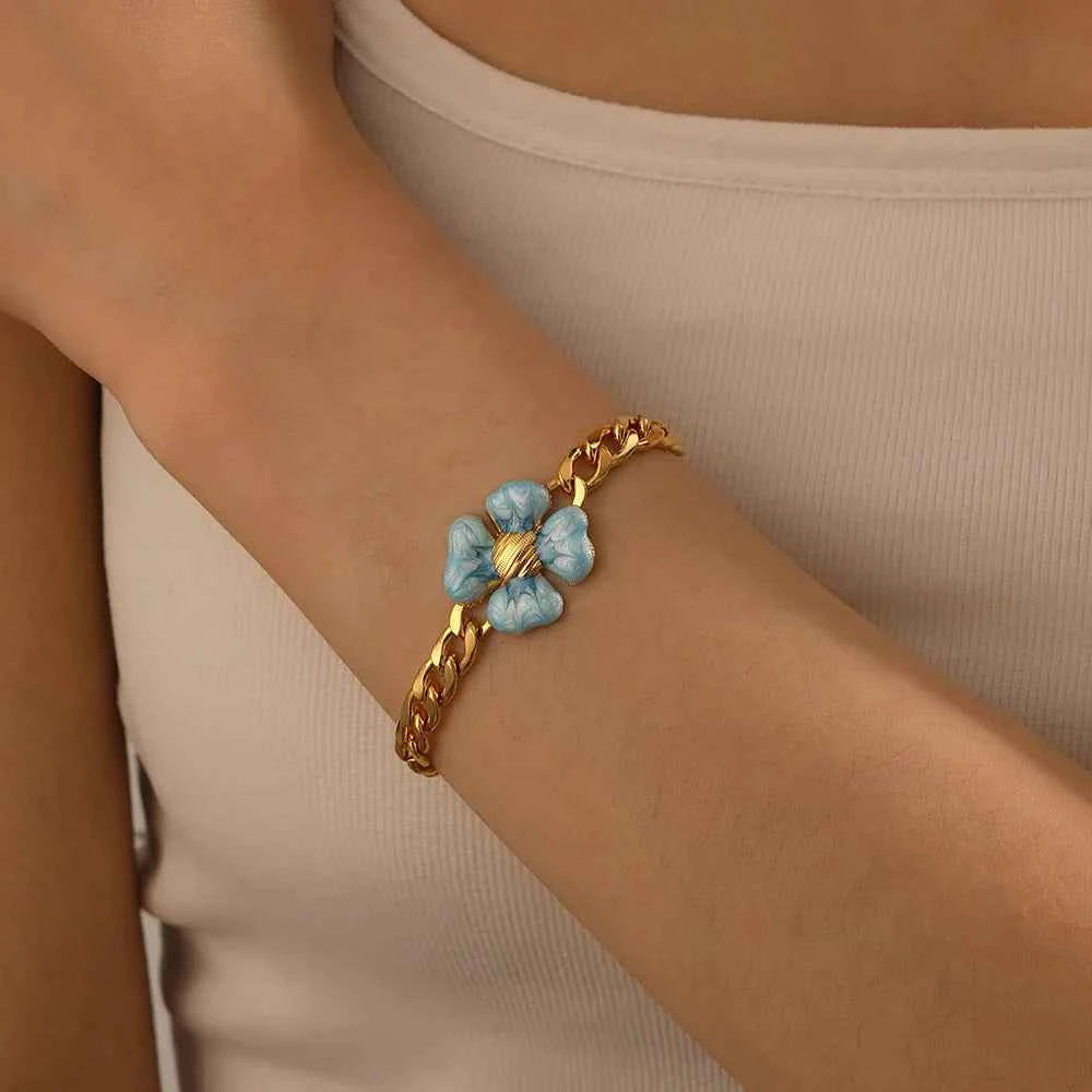Blue & Pink Flower Charm Bracelet