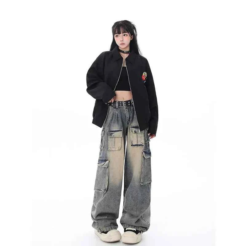 Women Cute Trendy High Waist Wide Leg Blue Jeans