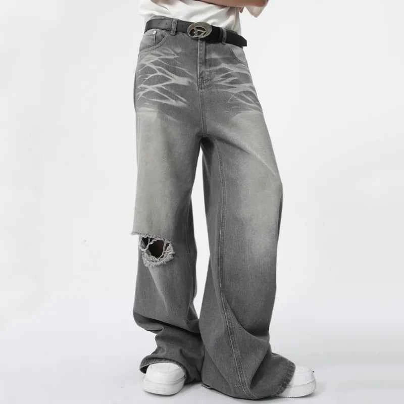 High-Waisted Babe Distressed Straight Denim Jeans