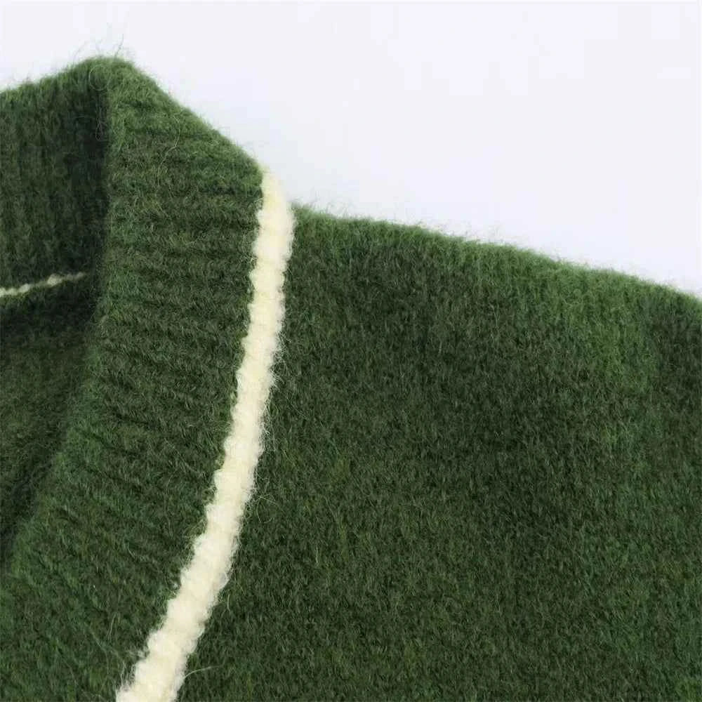 Stylish Contrasting Color Trim Knit Cardigan