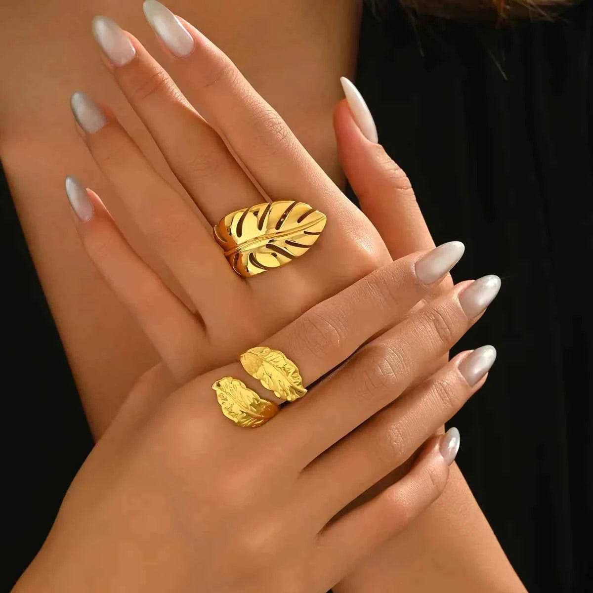 Elegant Gold Leaf Shaped Open Ring