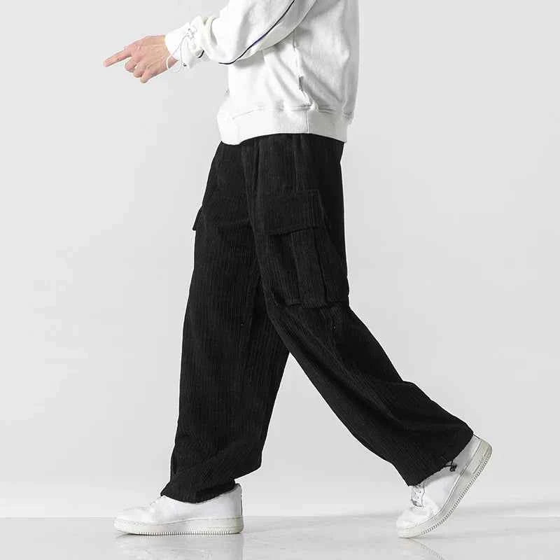 Flattering Corduroy Elastic Waist Cargo Sweatpants