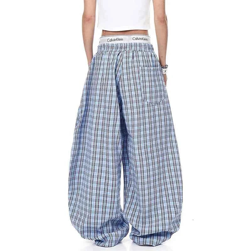Flattering Y2K Plaid Cool Elastic Wide Leg Pants