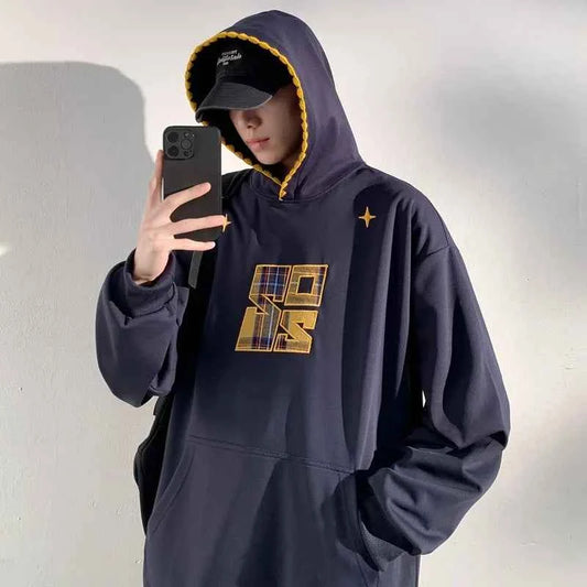 Plaid Splicing Oversized Fake Two Pieces Hoodie