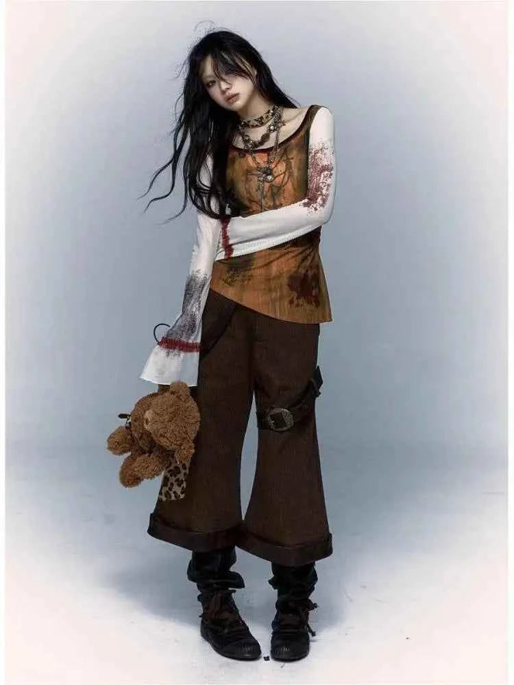 Gothic Patchwork Mesh Long Sleeve T-Shirt
