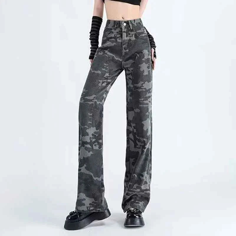 Y2K Camouflage High Waisted Wide Leg Jeans