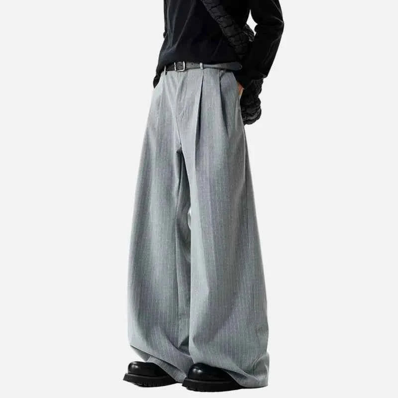 Three Dimensional Striped Tailored Pleated Suit Pants