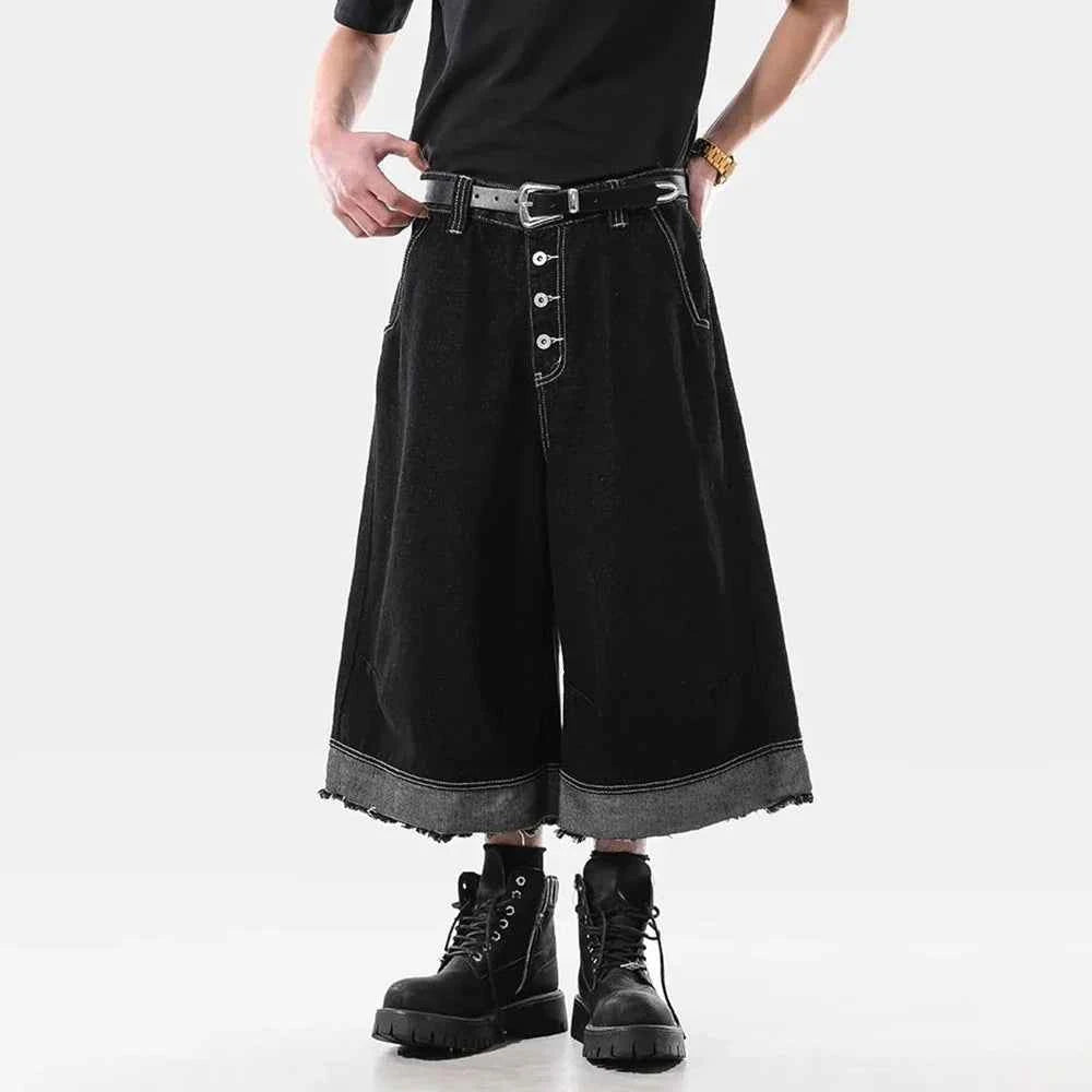 Vintage Washed Raw Edge Cropped Denim Jorts