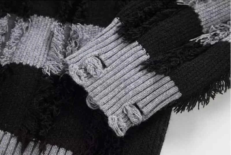 Classic Hairy Striped Round Neck Sweater