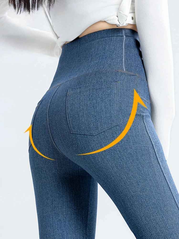 Women High Waist Flared Denim Leggings Jeans