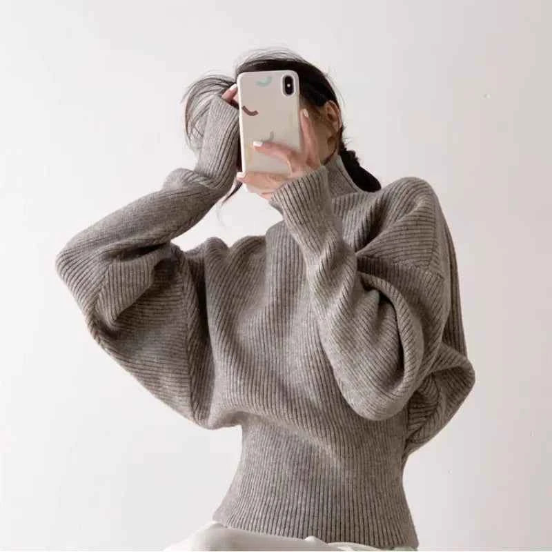 Women Stylish Bubble Sleeve Knit Sweater