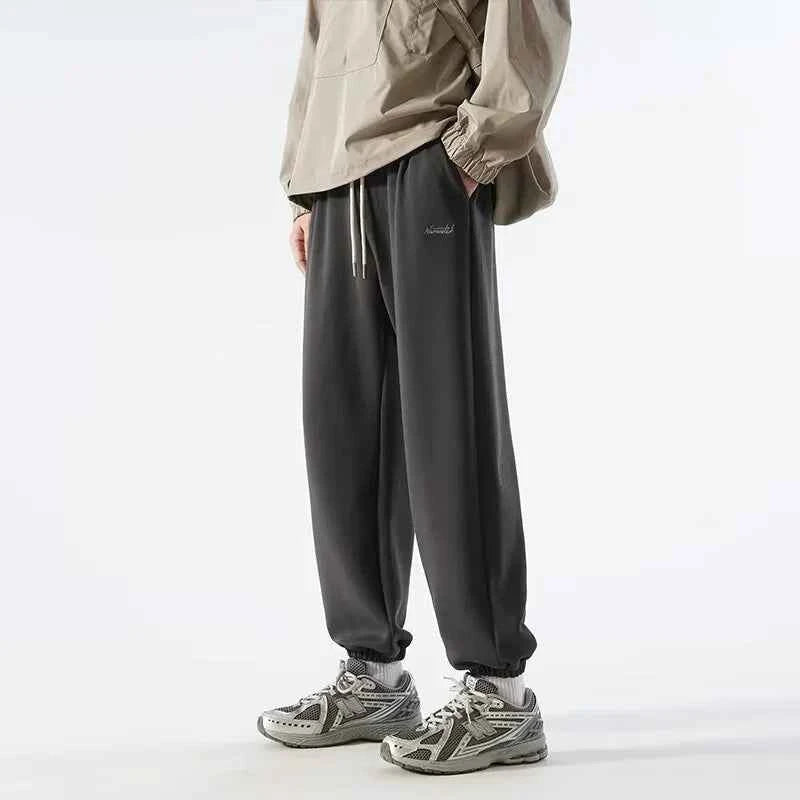 Vintage Letter Embroidered Elastic Waist Sweatpants