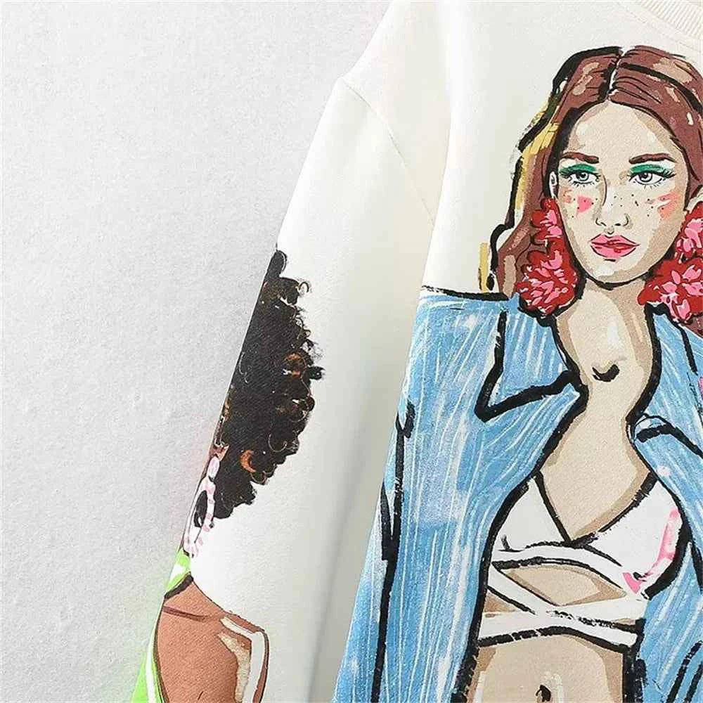 Versatile Casual Winter Girl Pattern Sweatshirt