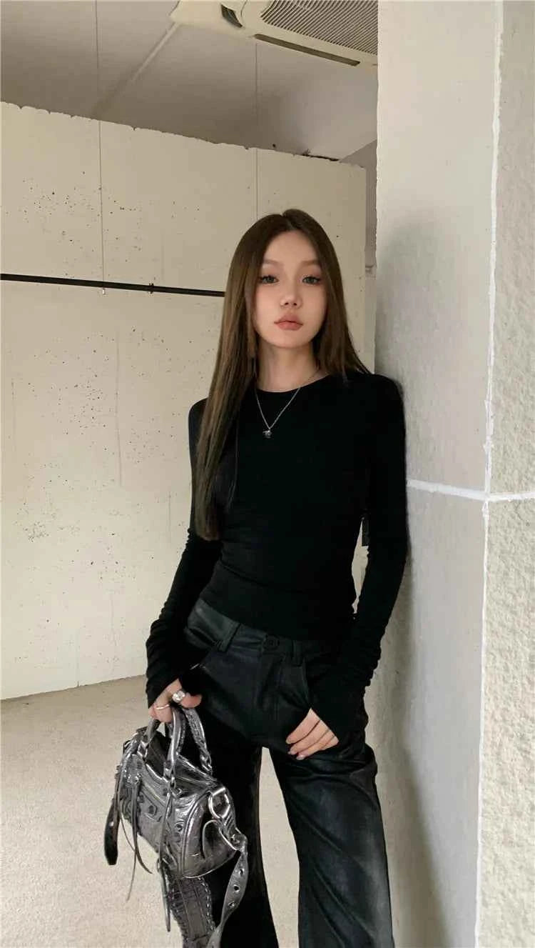 Mesh Back Long Sleeve Slim T-Shirt