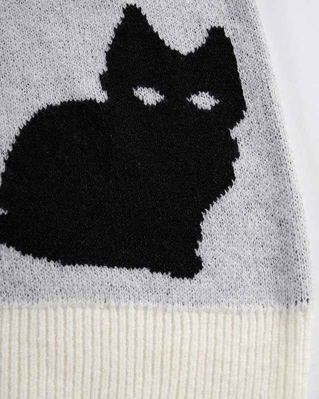 Breathable Black Cat Cartoon Knit Sweater