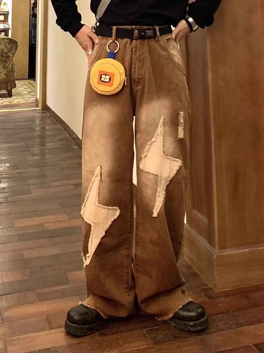 2000s Style Patchwork Wide Leg Jeans