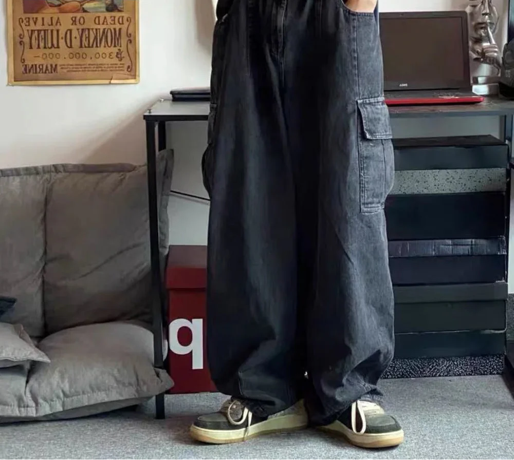 Y2K Oversized Hip Hop Denim Cargo Jeans - Luxuryurbanwear