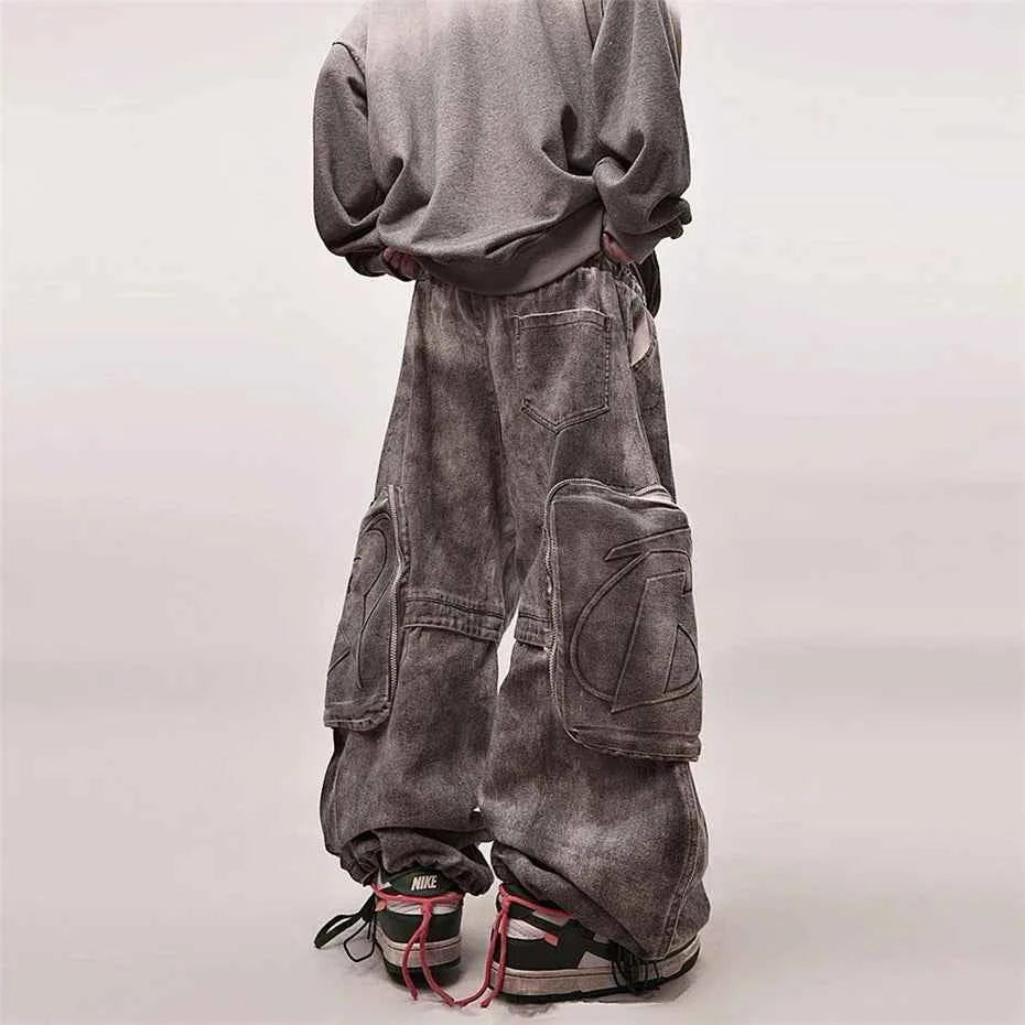 Streetwear Washed Baggy Punk Denim Cargo Jeans