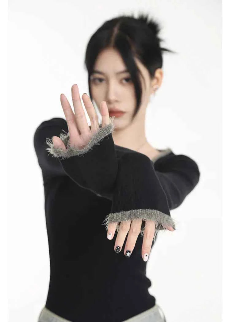 Sexy Black Sheath Knit Long T-Shirt