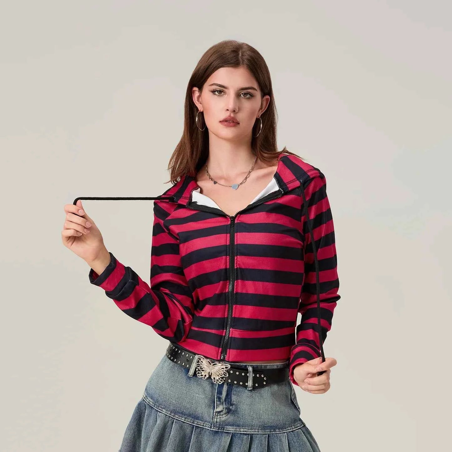 Vintage Red Striped Zip-Up Sweatshirt