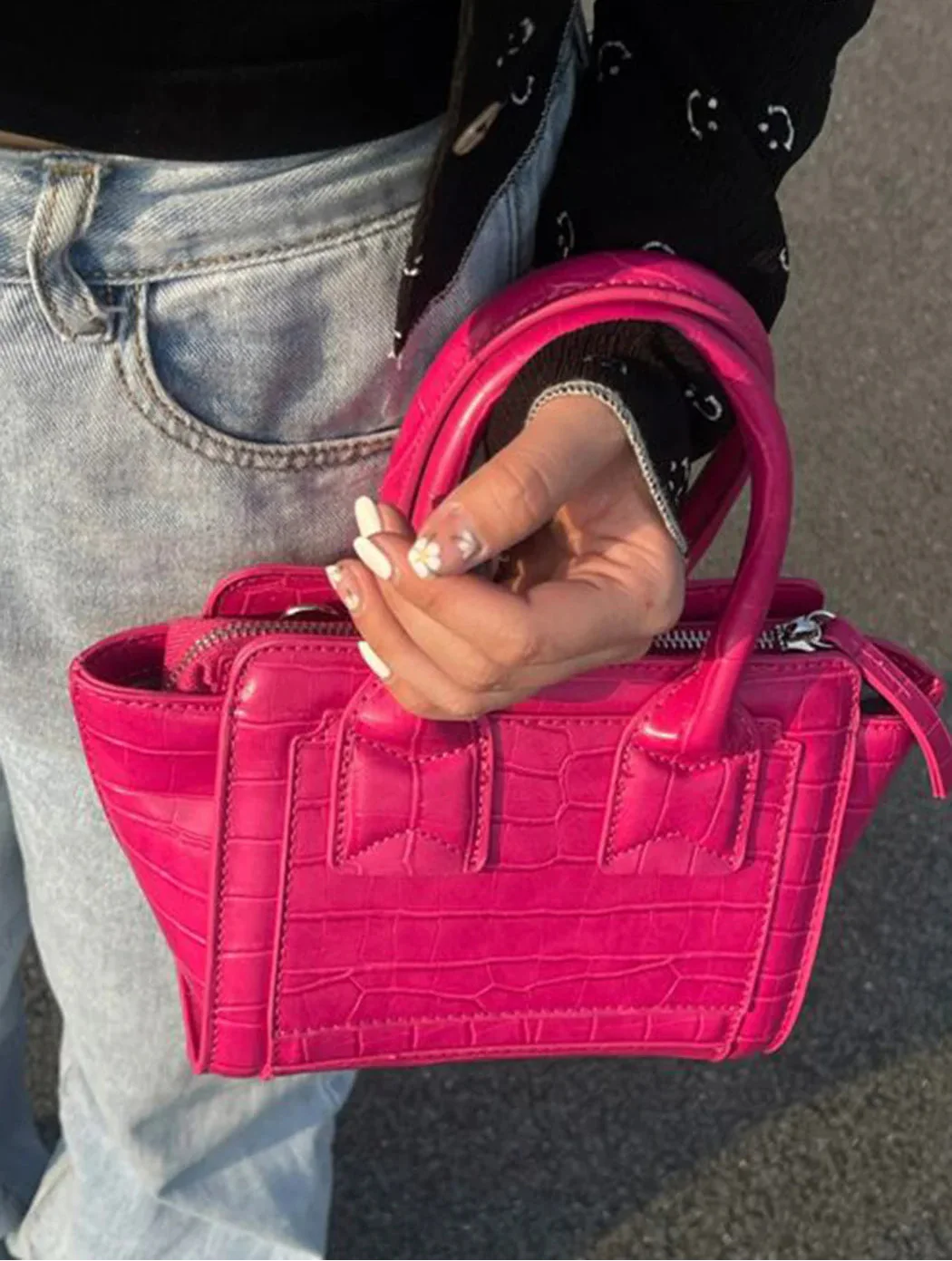 Vintage Pink Crocodile Pattern Bucket Bag - Luxuryurbanwear