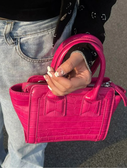 Vintage Pink Crocodile Pattern Bucket Bag - Luxuryurbanwear
