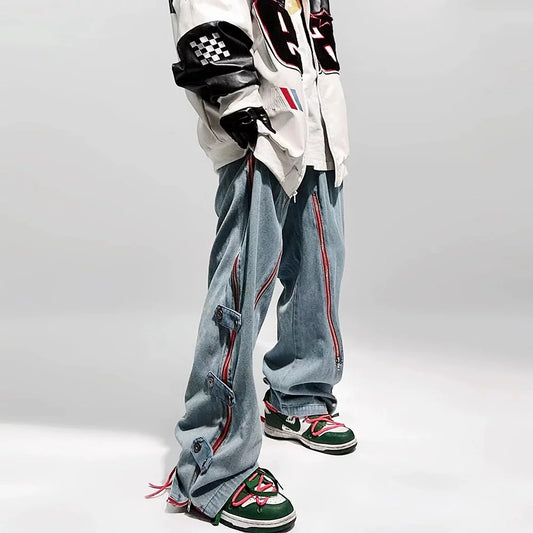 Red Striped Baggy Jeans