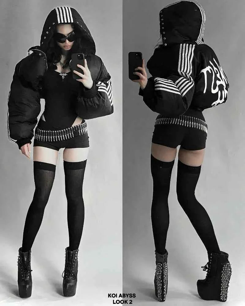 Winter Striped Loose Zipper Padded Jacket