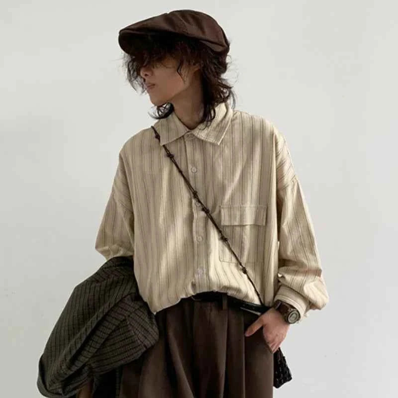Vintage Striped Loose Casual Long Shirt