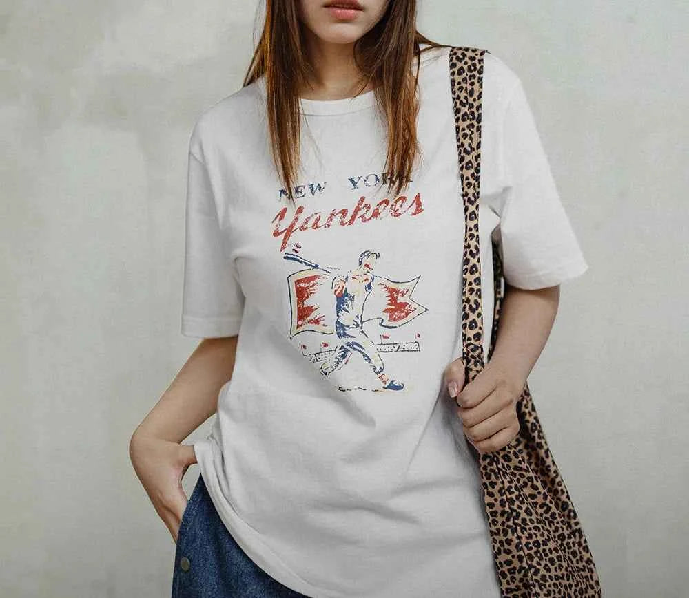 Vintage Retro Baseball Letters Print T-Shirt