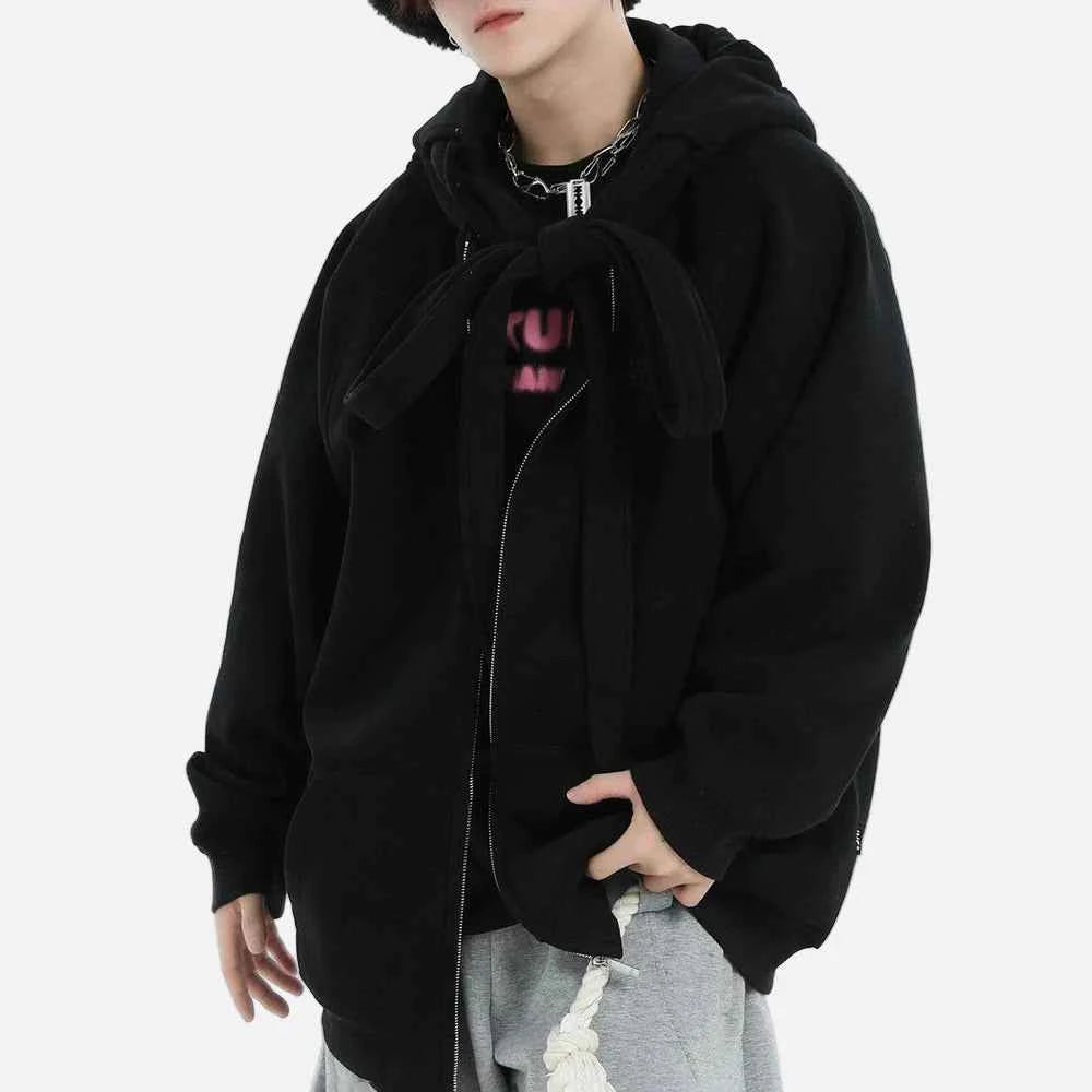 Casual Strap Design Velvet Hooded Sweatshirt