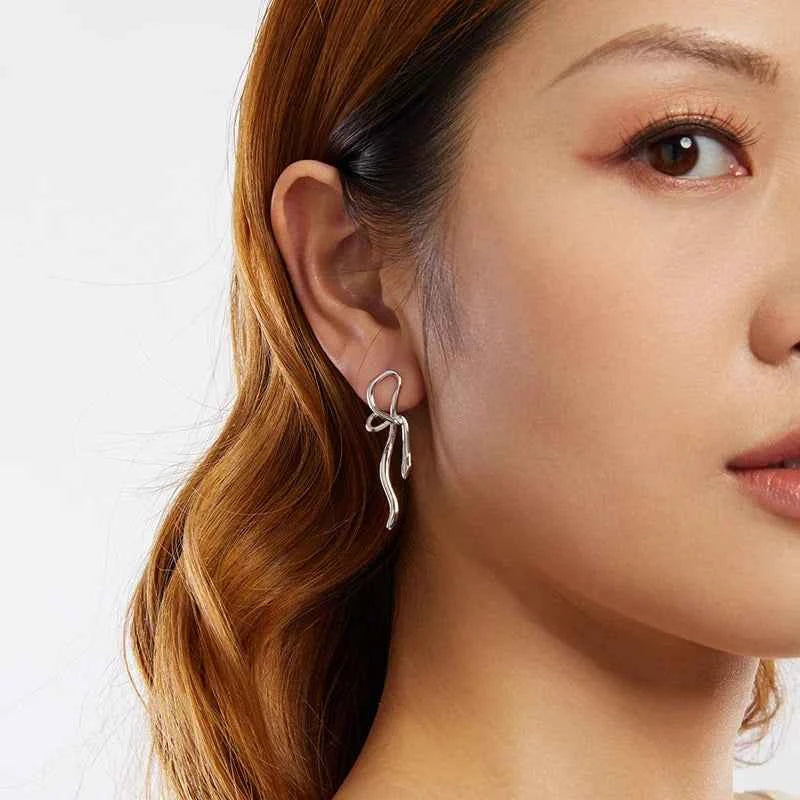 Women Elegant White Gold Plated Bowknot Earrings
