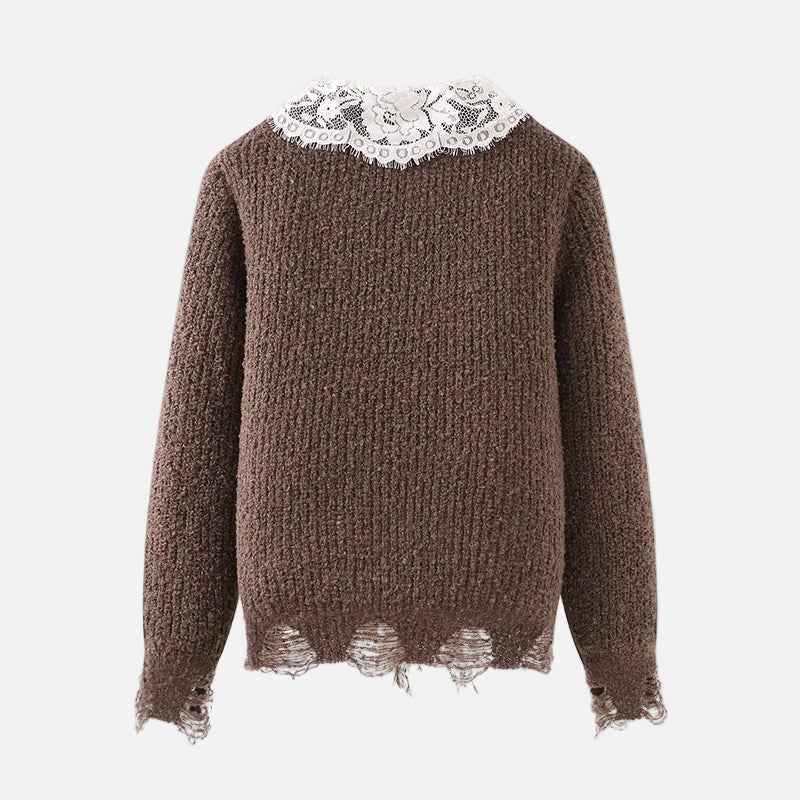 Women Y2K Lace Patchwork Knitted Cardigan