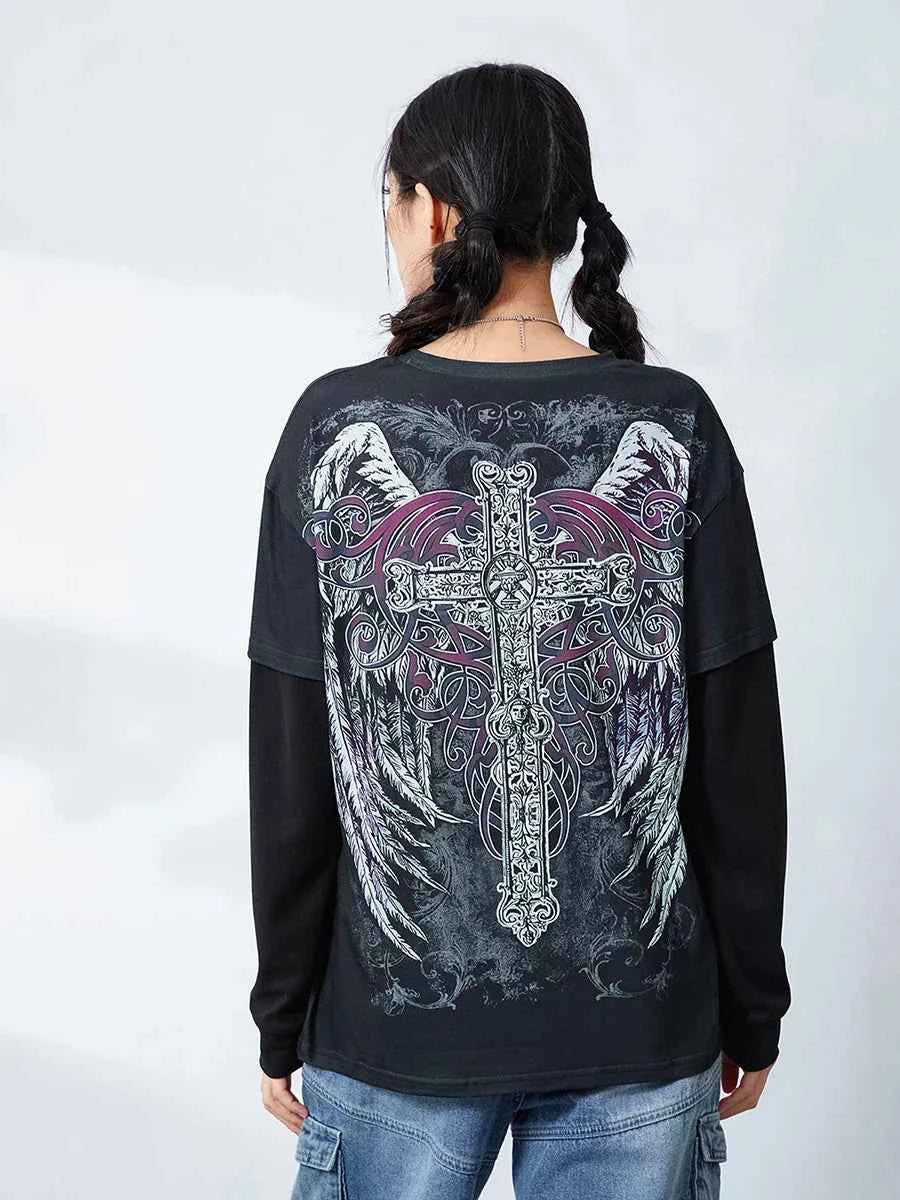 Vintage Grunge Graphic Long Sleeve T-Shirt