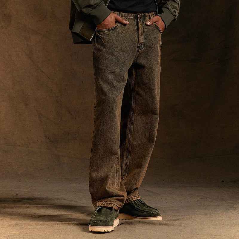 Yellow Retro Washed Loose Fit Jeans