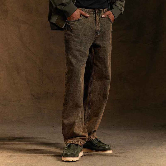 Yellow Retro Washed Loose Fit Jeans
