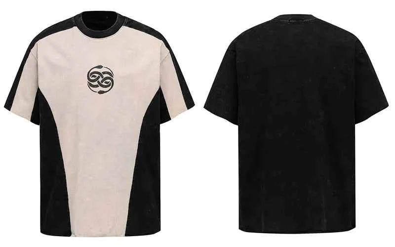 Snake Graphic Patchwork Racing Cotton T-Shirt