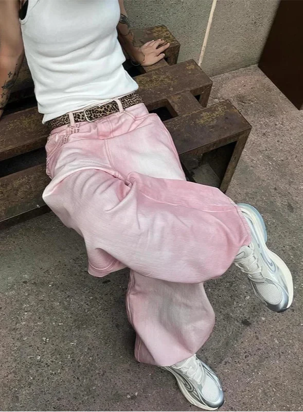 Pink Streetwear Oversized Casual Boyfriend Jeans