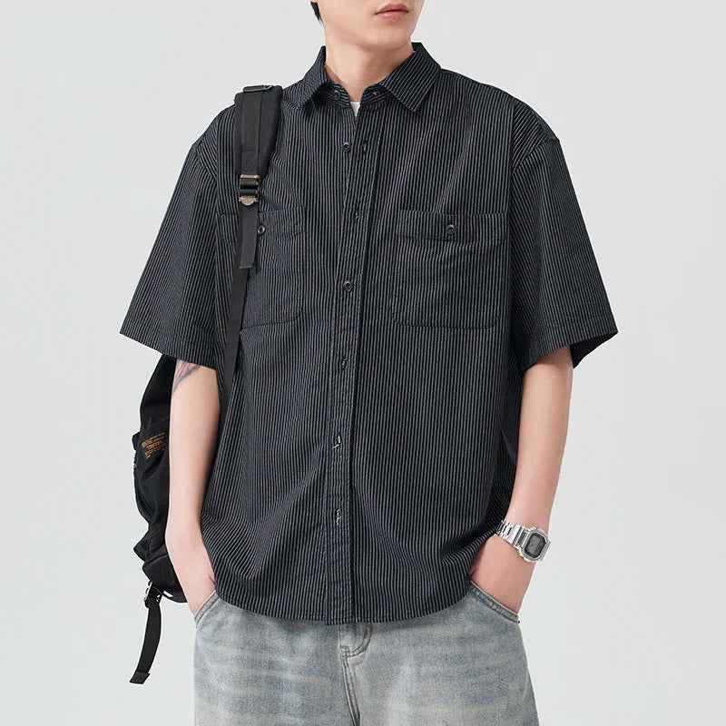 Streetwear Versatile Casual Short Sleeve Striped Shirt