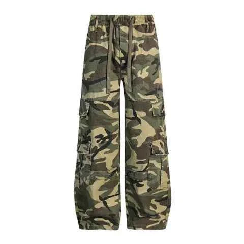Streetwear Elastic Waist Vintage Camo Cargo Pants