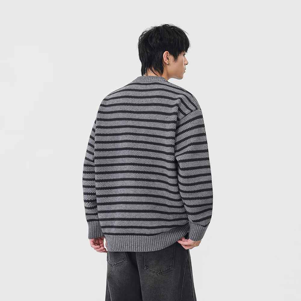 Winter Cool Stripe Knit Crew Neck Sweater