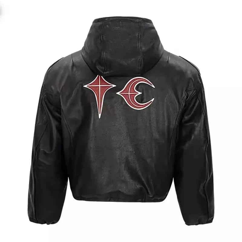 Heavyweight Motorcycle Leather Hooded Jacket