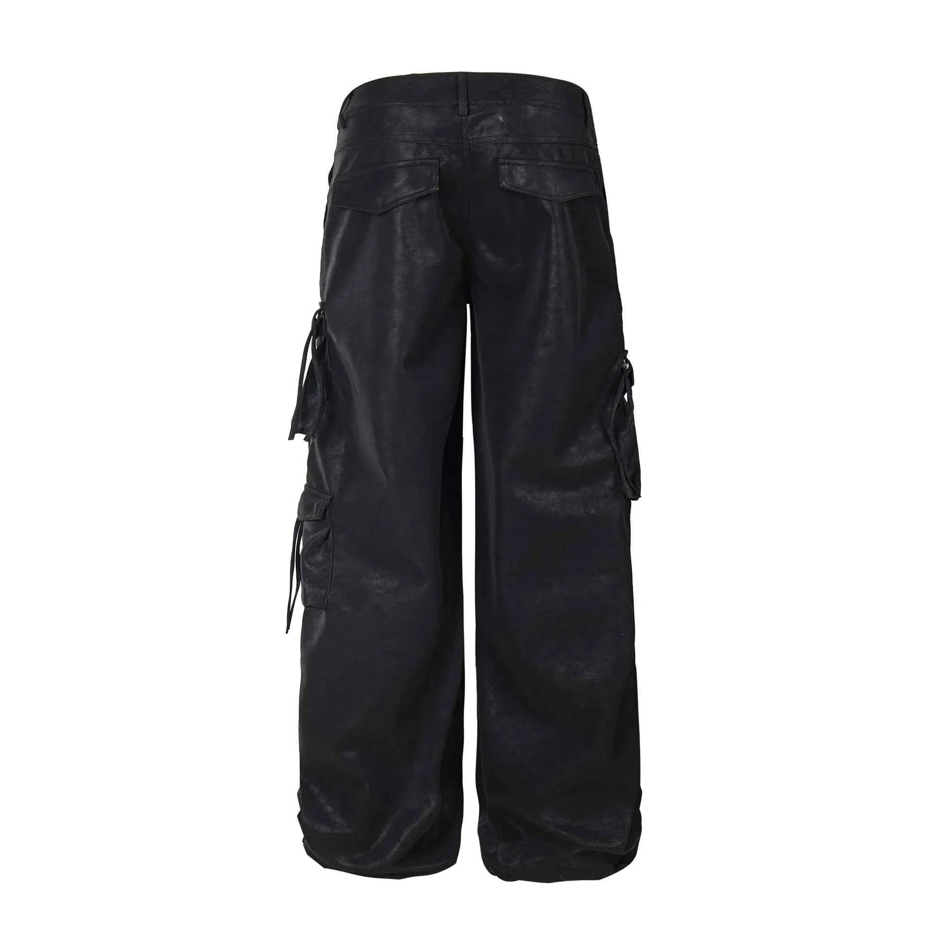 Luxury Designer Wide Leg PU Multi Pocket Pants