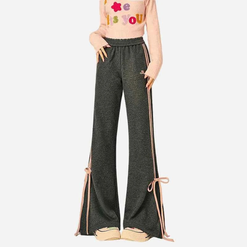Y2K Striped Bow Straight Leg Sweatpants