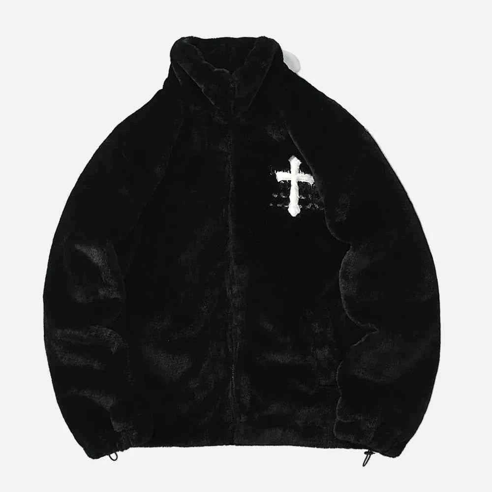 Winter Hip Hop Printted Faux Fur Parkas Jacket