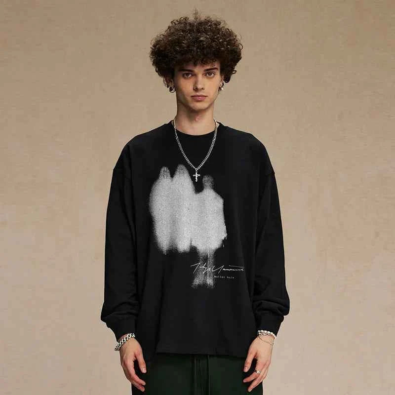 Black Graphic Shadow Long Sleeve T-Shirt
